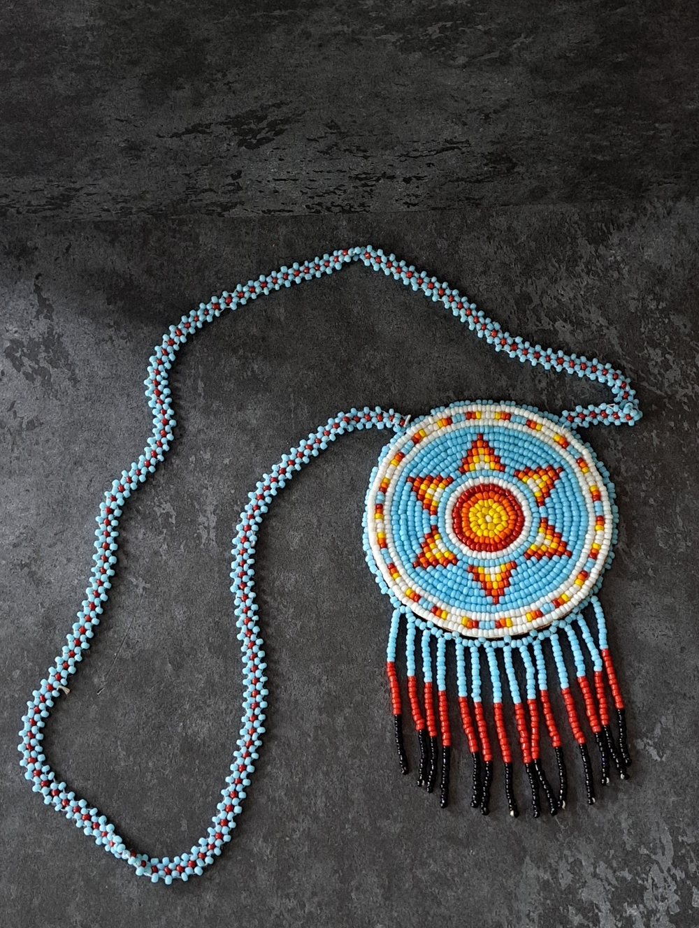 Vintage Handmade Native American Style Beaded Medallion Necklace